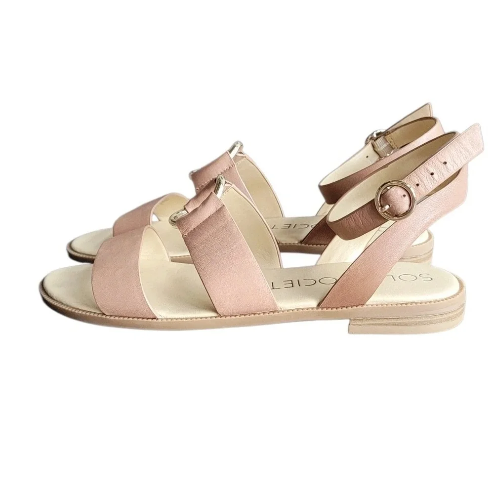 SOLE SOCIETY 7.5M Neutral Leather Sallan O-Ring Sandal Women